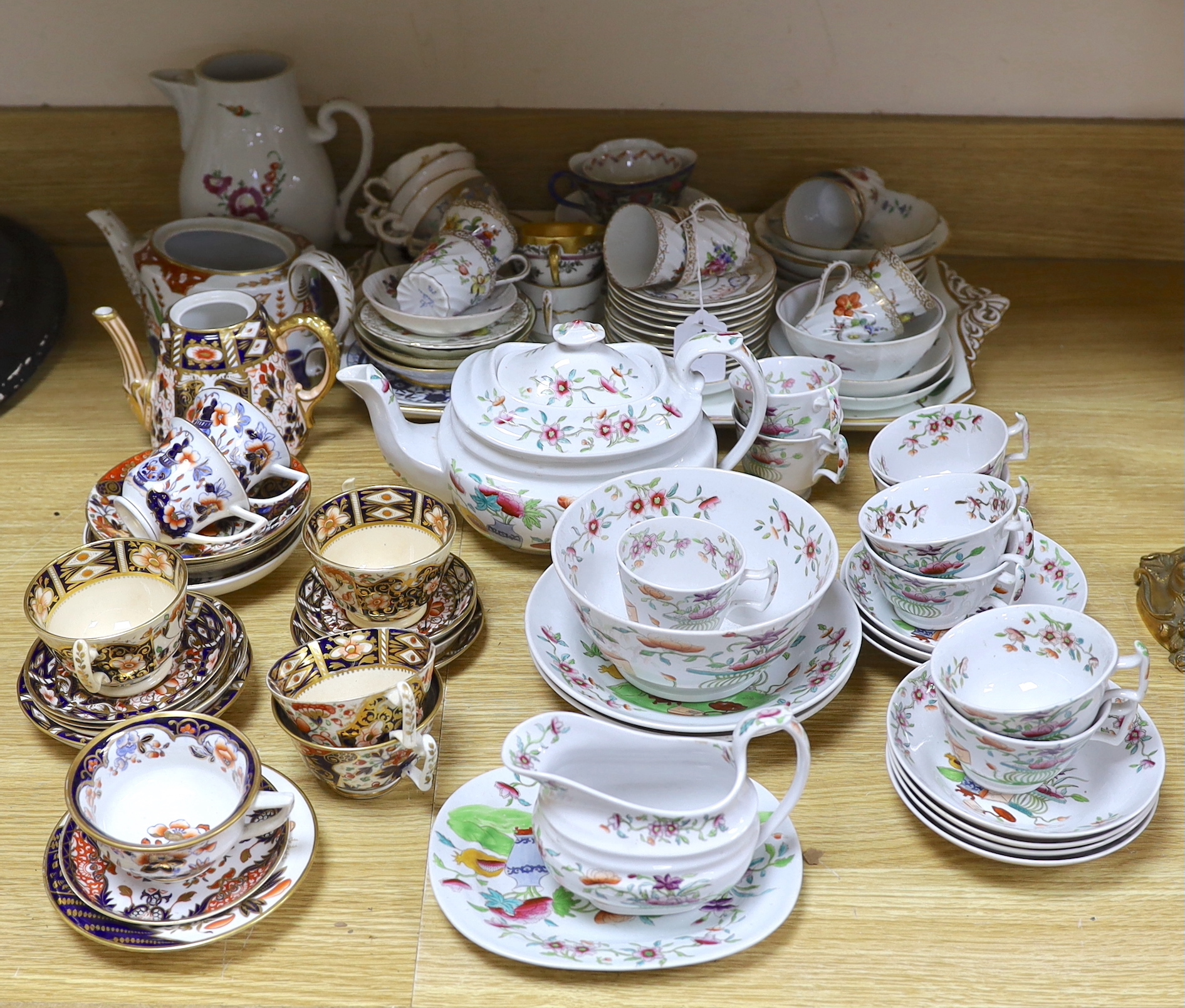An early 19th century Newhall type tea set, pattern 95, mixed continental tea ware and Imari patterned tea wares
